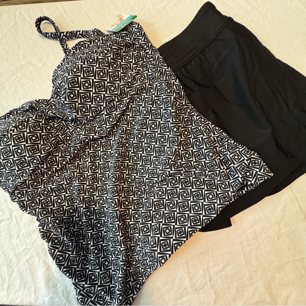 NWT Christina Black White Patterned Swimwear Tankini Bathing Suit / Skort Sz XL